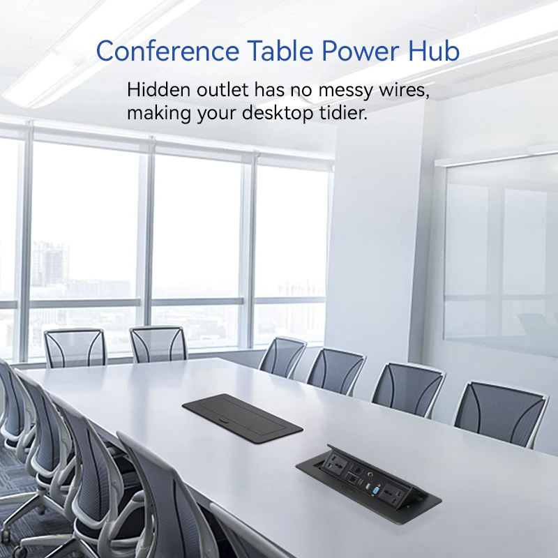 Conference Black Recessed Pop UP Socket with USB Ports,Table Power Strip,Desktop Charging Station with 2-Outlets and 2 USB Ports