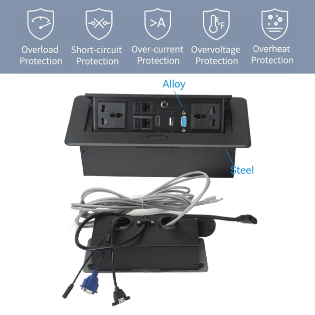 Conference Black Recessed Pop UP Socket with USB Ports,Table Power Strip,Desktop Charging Station with 2-Outlets and 2 USB Ports