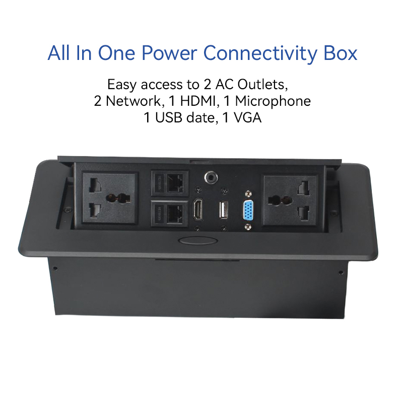 Conference Black Recessed Pop UP Socket with USB Ports,Table Power Strip,Desktop Charging Station with 2-Outlets and 2 USB Ports