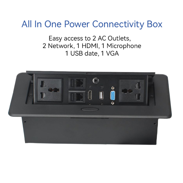 Conference Black Recessed Pop UP Socket with USB Ports,Table Power Strip,Desktop Charging Station with 2-Outlets and 2 USB Ports