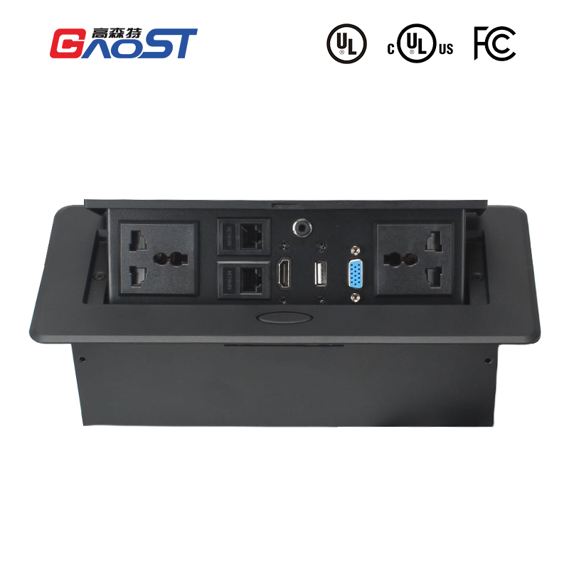 Conference Black Recessed Pop UP Socket with USB Ports,Table Power Strip,Desktop Charging Station with 2-Outlets and 2 USB Ports