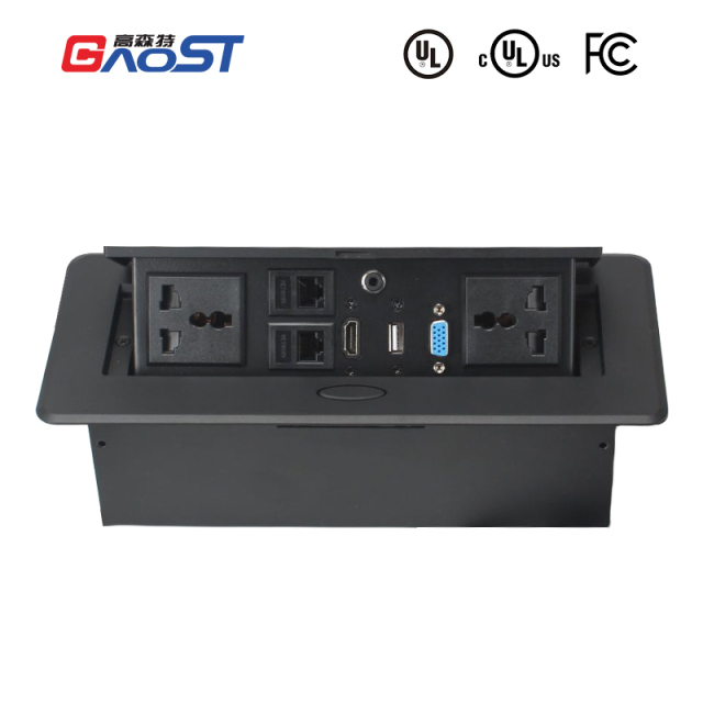 Conference Black Recessed Pop UP Socket with USB Ports,Table Power Strip,Desktop Charging Station with 2-Outlets and 2 USB Ports
