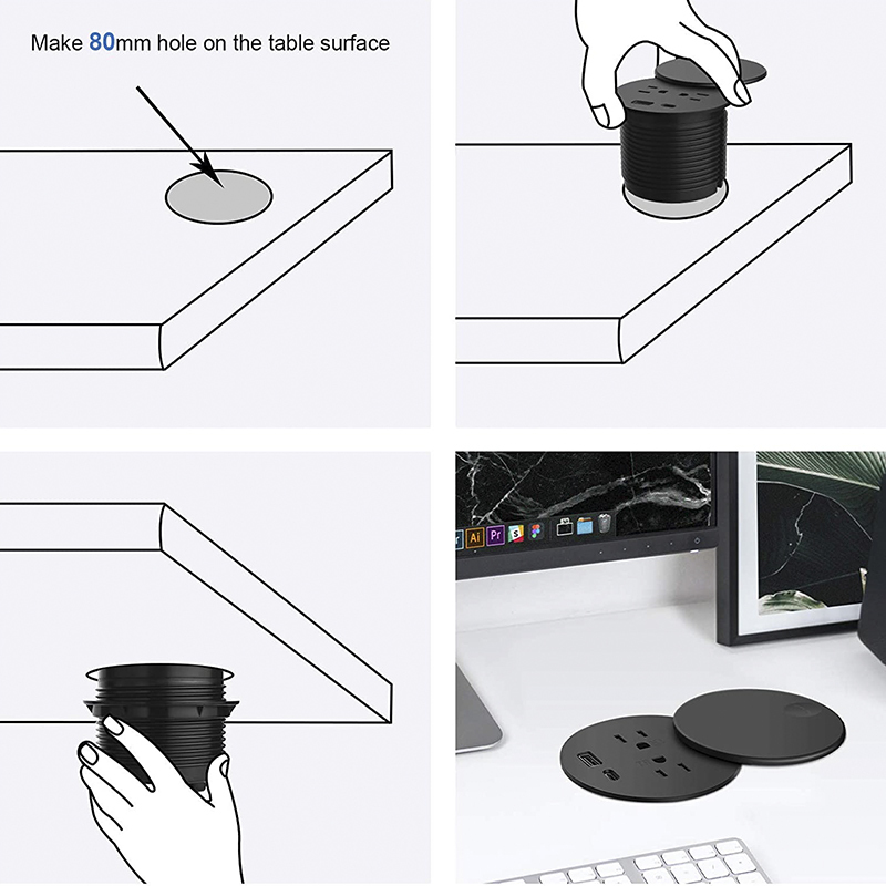 UK power socket for desk British Power grommet USB socket