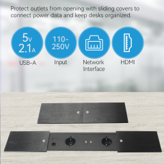 Table alloy brushed black sliding flip up socket electrical sockets European 2 outlets USB A power socket