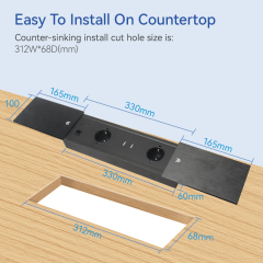 Table alloy brushed black sliding flip up socket electrical sockets European 2 outlets USB A power socket