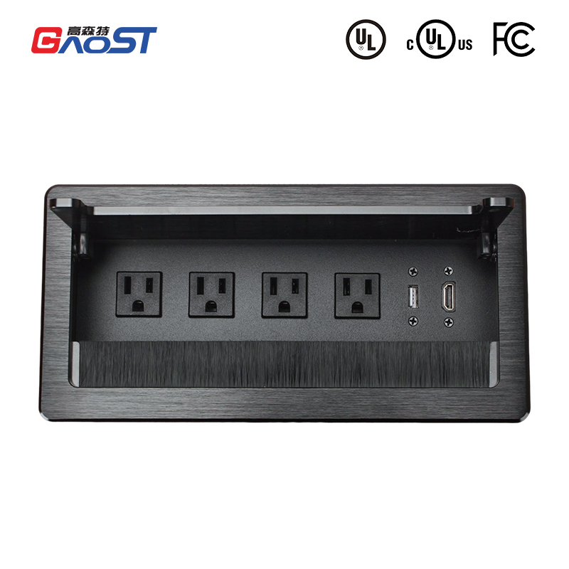 Tabletop Bursh Connectivity Box Outlet with Socket HDMI Power for Desktop Conference