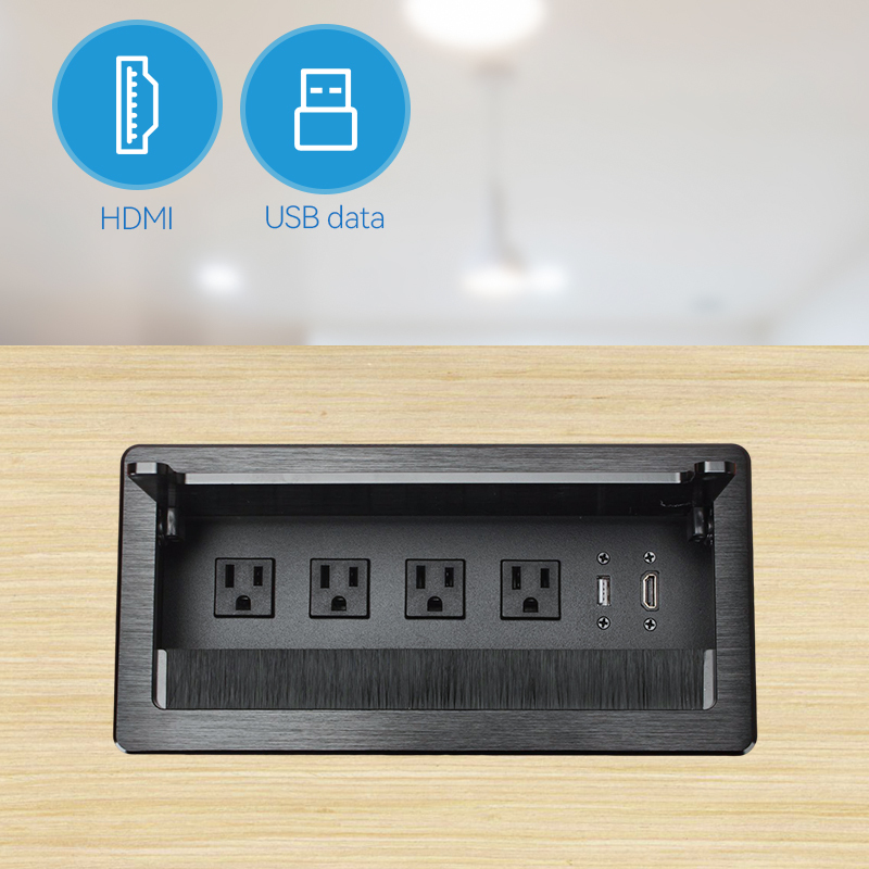 Tabletop Bursh Connectivity Box Outlet with Socket HDMI Power for Desktop Conference