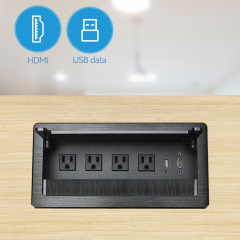 Tabletop Bursh Connectivity Box Outlet with Socket HDMI Power for Desktop Conference
