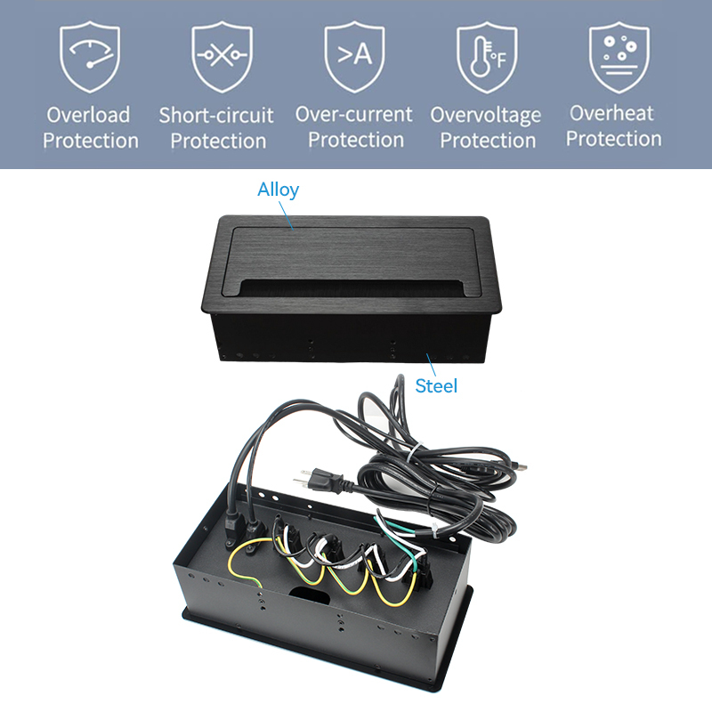 Tabletop Bursh Connectivity Box Outlet with Socket HDMI Power for Desktop Conference
