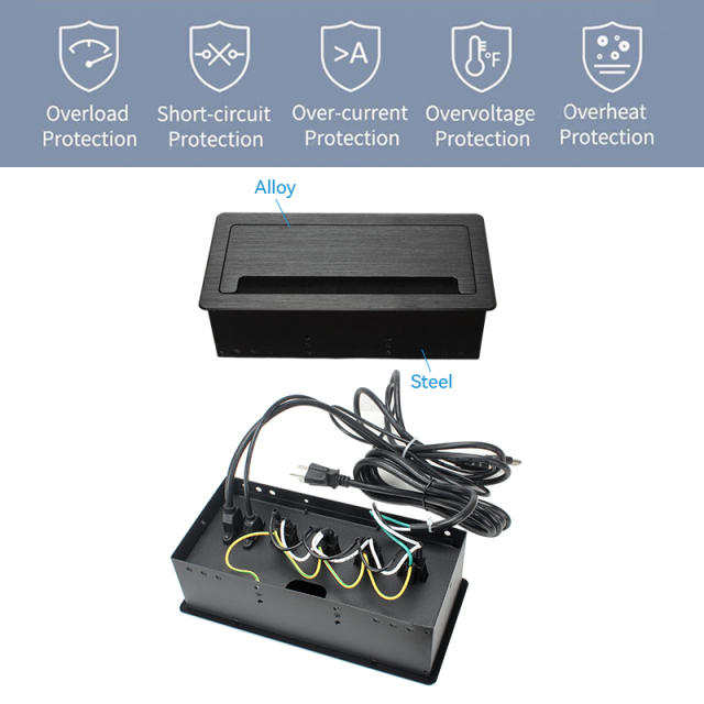 Tabletop Bursh Connectivity Box Outlet with Socket HDMI Power for Desktop Conference