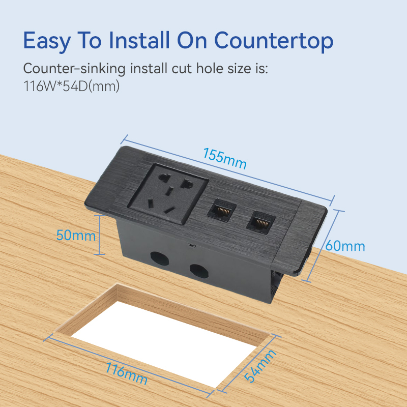 High Quality Desktop Power Smart Office recessed China standard power strip with 2 CAT 6