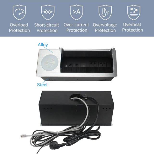 Conference Tabletop Electrical Kitchen China Flip Up Socket Wireless Charging Socket with USB Charging