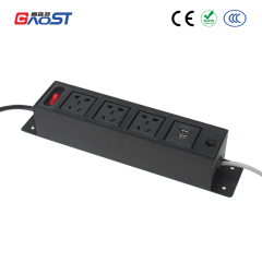 Hot Sale Multimedia Under Desk Edge Power Strip With 2 Usb Port RJ45 Mental Panel Power Outlet Socket