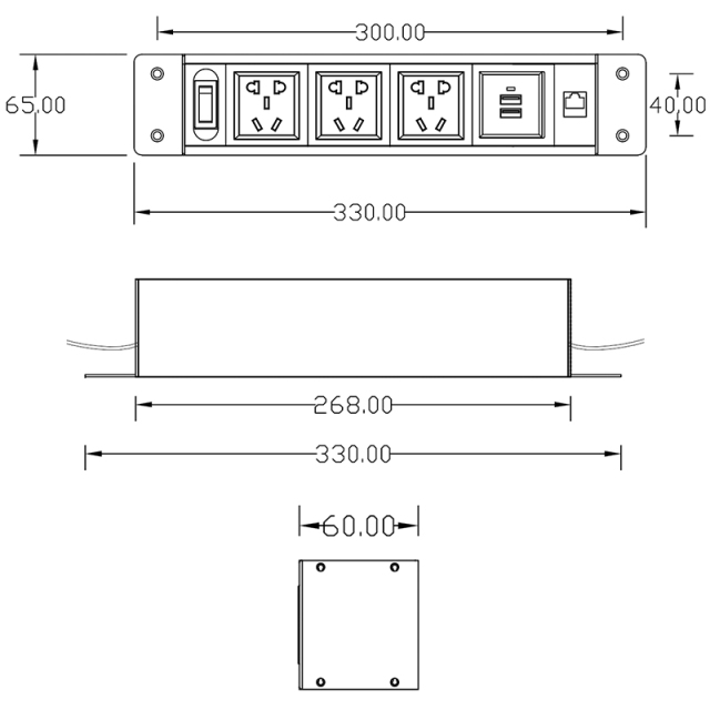 Hot Sale Multimedia Under Desk Edge Power Strip With 2 Usb Port RJ45 Mental Panel Power Outlet Socket