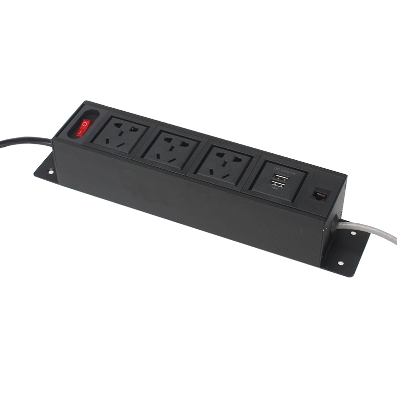 Hot Sale Multimedia Under Desk Edge Power Strip With 2 Usb Port RJ45 Mental Panel Power Outlet Socket