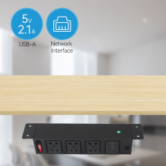 Hot Sale Multimedia Under Desk Edge Power Strip With 2 Usb Port RJ45 Mental Panel Power Outlet Socket