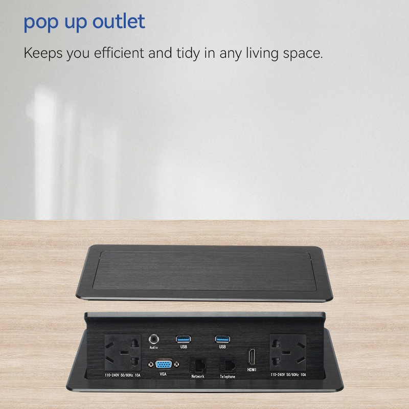China Conference Recessed Pop Up Socket 2-Outlets 2 USB Ports 1 HDMI 1 RJ45 1 VGA