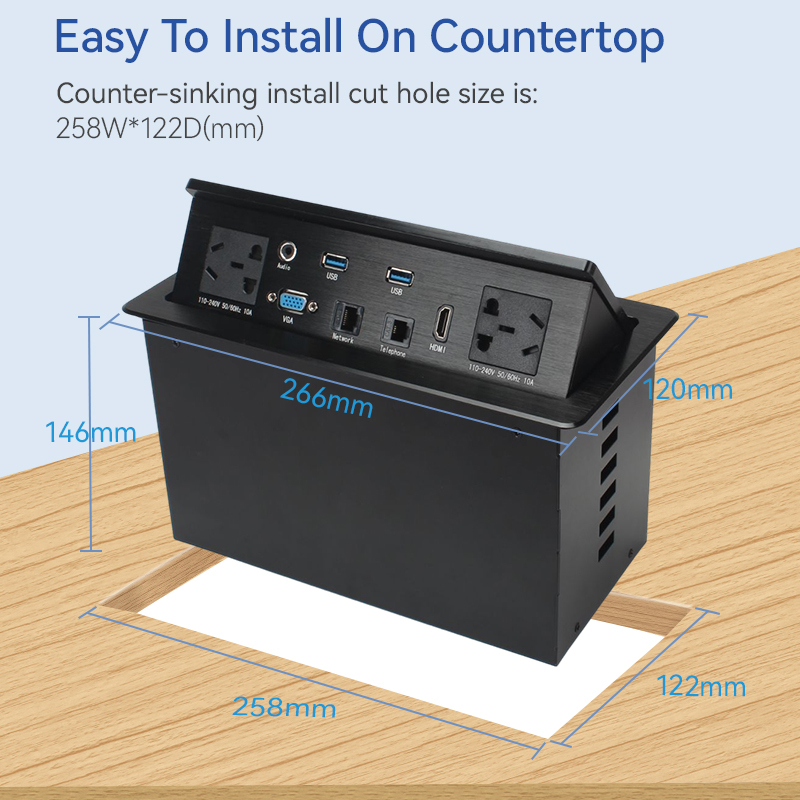 China Conference Recessed Pop Up Socket 2-Outlets 2 USB Ports 1 HDMI 1 RJ45 1 VGA
