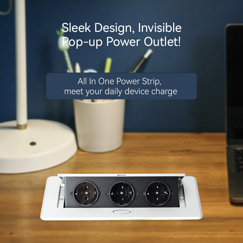 Wholesale sliver pop up power socket power hidden desk socket with 3 eu outlets
