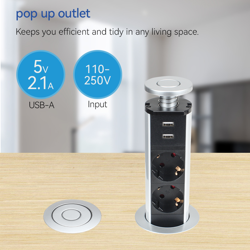 GAOST fast charging ABS EU kitchen island pop up socket pull 2 USBA outlets