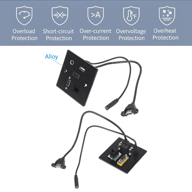 Wall Hub 86mm Multifunction USB HDMI Audio VGA cat6 network faceplate for office