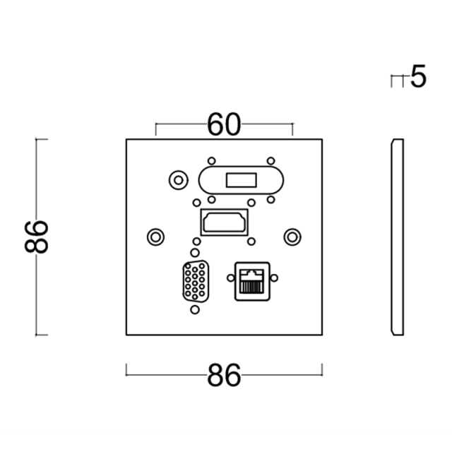 Wall Hub 86mm Multifunction USB HDMI Audio VGA cat6 network faceplate for office