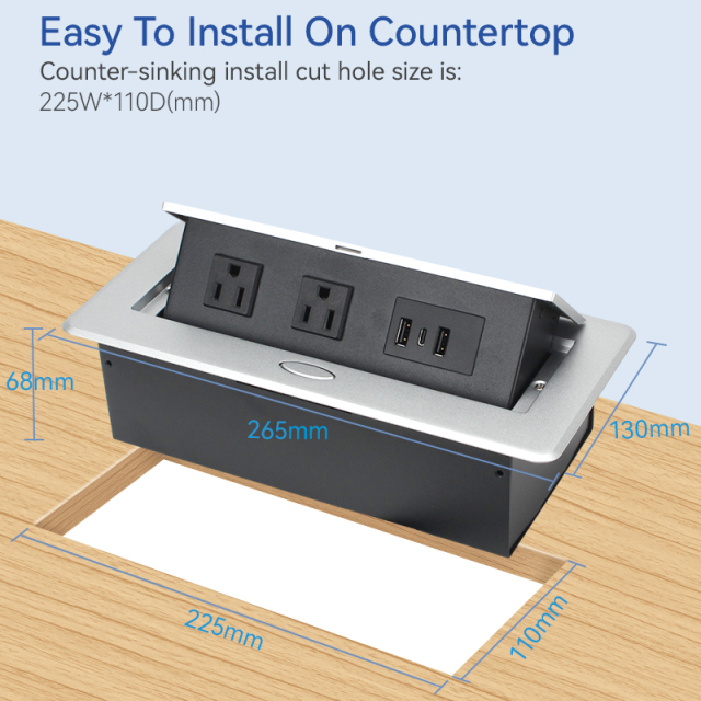Kitchen matt sliver island USA pop up counter outlet 2 USB A Type C plug