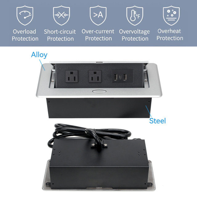 Kitchen matt sliver island USA pop up counter outlet 2 USB A Type C plug