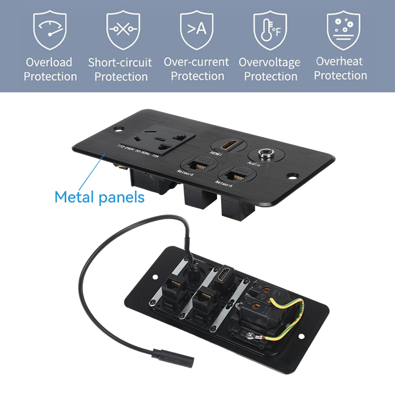 Flush mounted USB wall socket HDMI audio electrical outlet types power connection