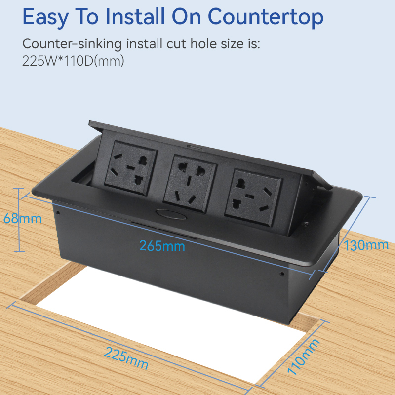 China standrad pop up socket outlet retractable hidden recessed power strip for kitchen island