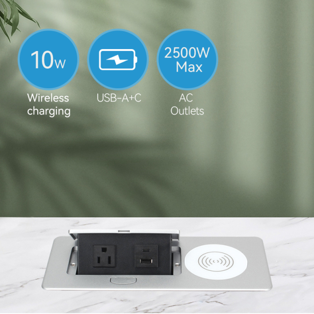 Furniture Power Distribution Unit Table QI wireless Charging US Pop Up Socket 15 W/10W Charger