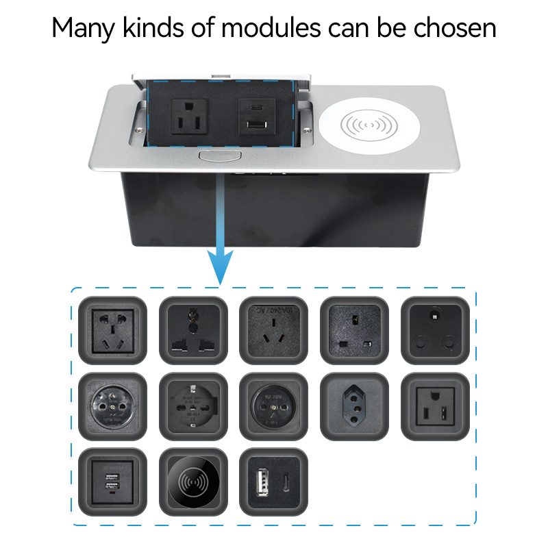 Furniture Power Distribution Unit Table QI wireless Charging US Pop Up Socket 15 W/10W Charger