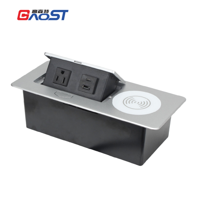 Furniture Power Distribution Unit Table QI wireless Charging US Pop Up Socket 15 W/10W Charger