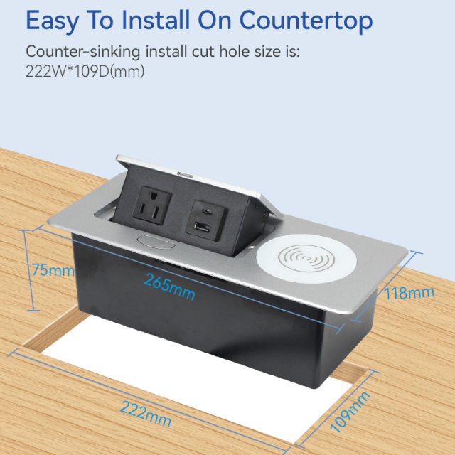 Furniture Power Distribution Unit Table QI wireless Charging US Pop Up Socket 15 W/10W Charger