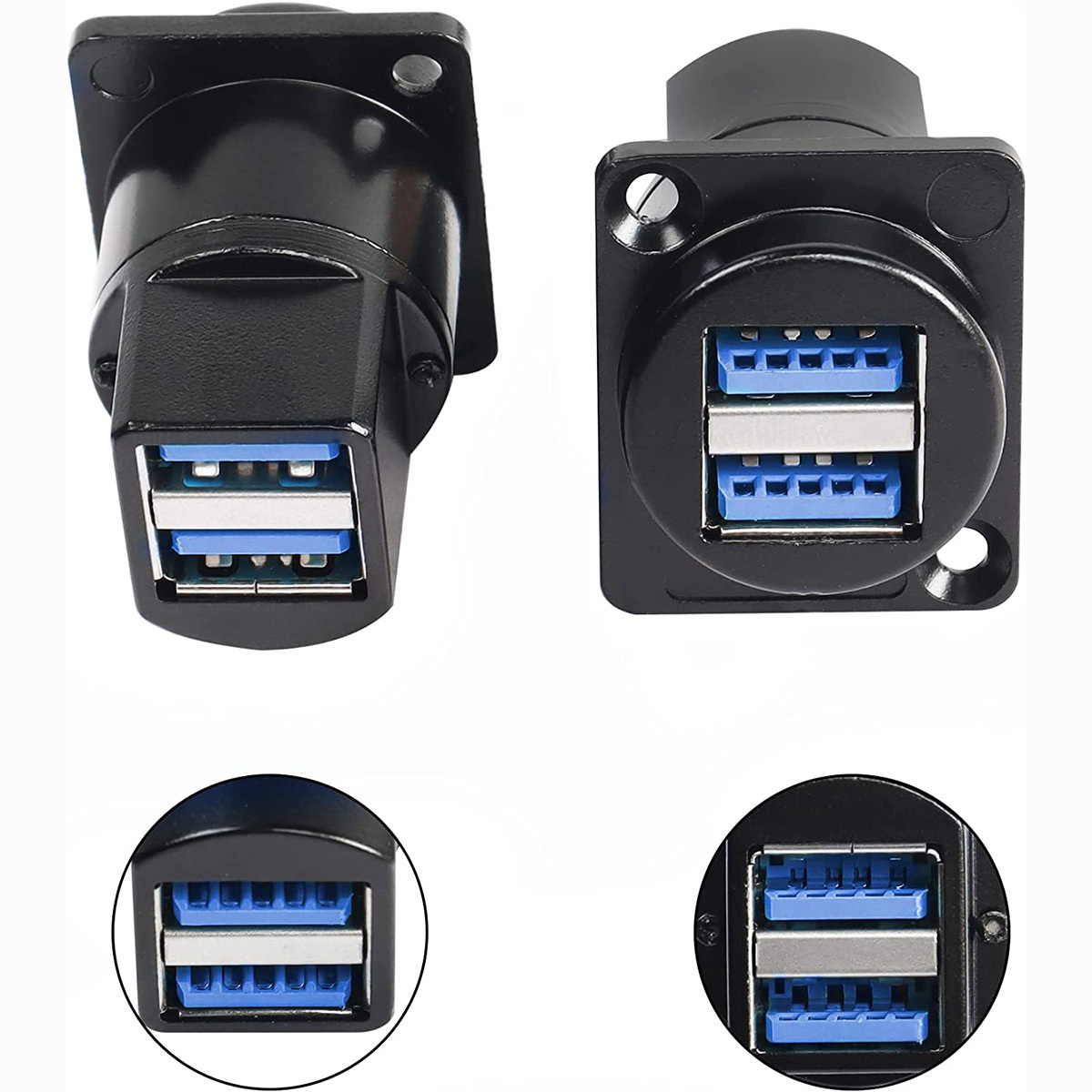 USB 3.0 Socket Dual USB Panel Mount Solderless Connector, USB 3.0 Female to Female Coupler Socket USB Panel Mount Pass Through Adapte for Audio, Video and Optoelectronic Networker