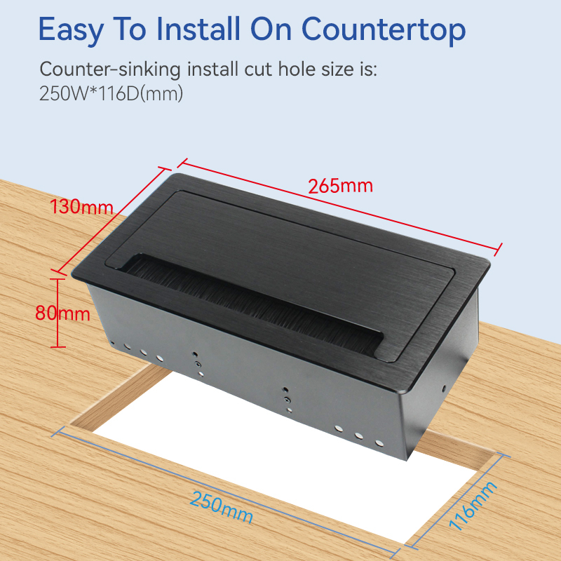 Table brushed black UAE flip up socket multifunction outlet scable cubbies