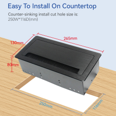 Table brushed black UAE flip up socket multifunction outlet scable cubbies