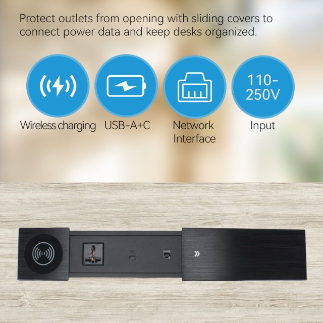 Universal flush mounted sliding CAT6 socket 10 W wireless iphone wireless charger
