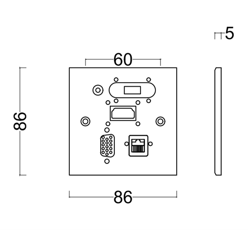 Wall Hub 86mm Multifunction USB HDMI Audio VGA cat6 network faceplate for office