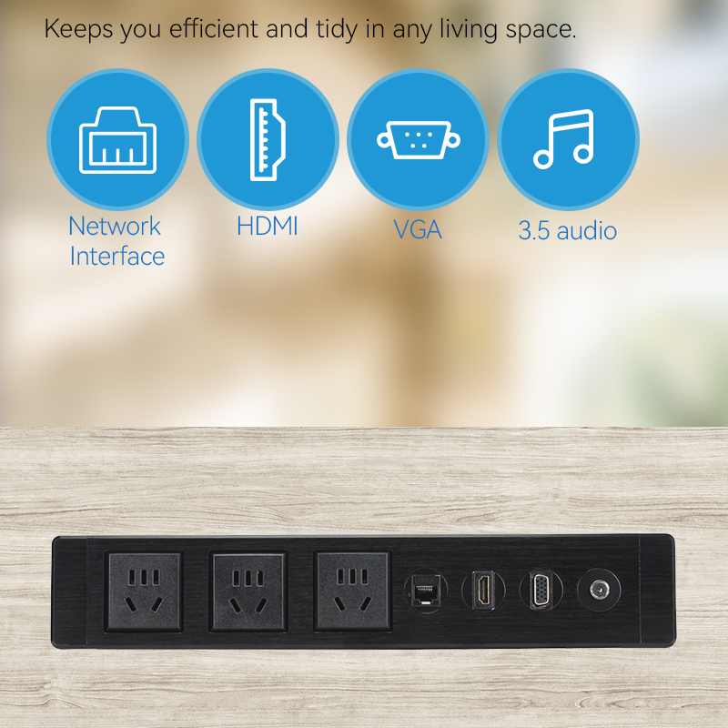 Desk power strip extension cat6 network rj45 HDMI VGA socket