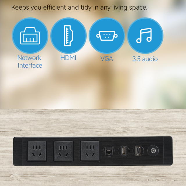 Desk power strip extension cat6 network rj45 HDMI VGA socket