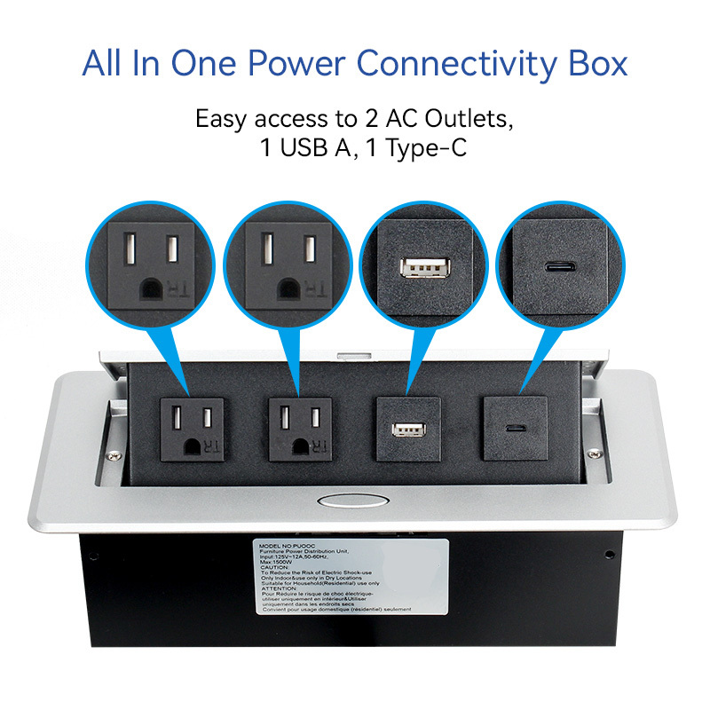Table Power Socket US multifunctional hidden desktop pop up socket 1 USA Plugs 2USB A for office furniture