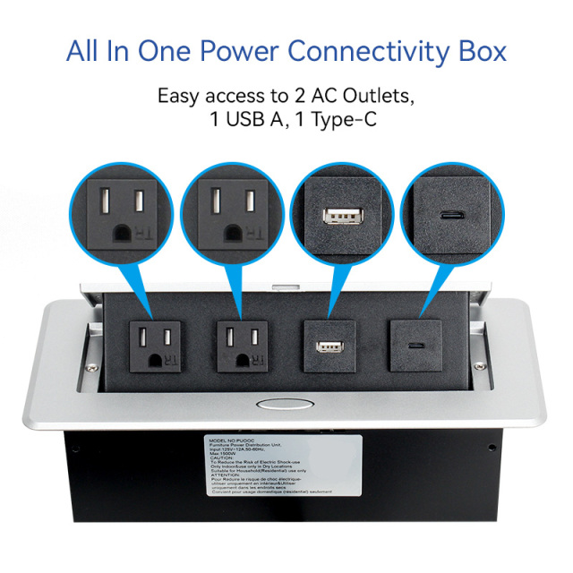 Table Power Socket US multifunctional hidden desktop pop up socket 1 USA Plugs 2USB A for office furniture