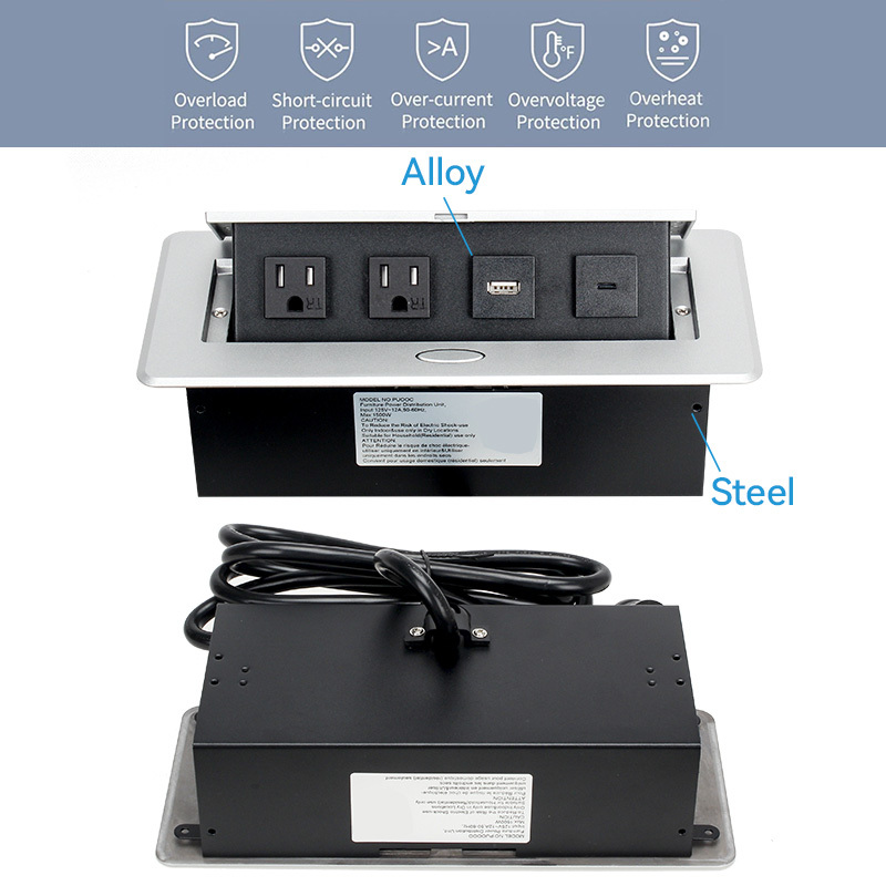 Table Power Socket US multifunctional hidden desktop pop up socket 1 USA Plugs 2USB A for office furniture