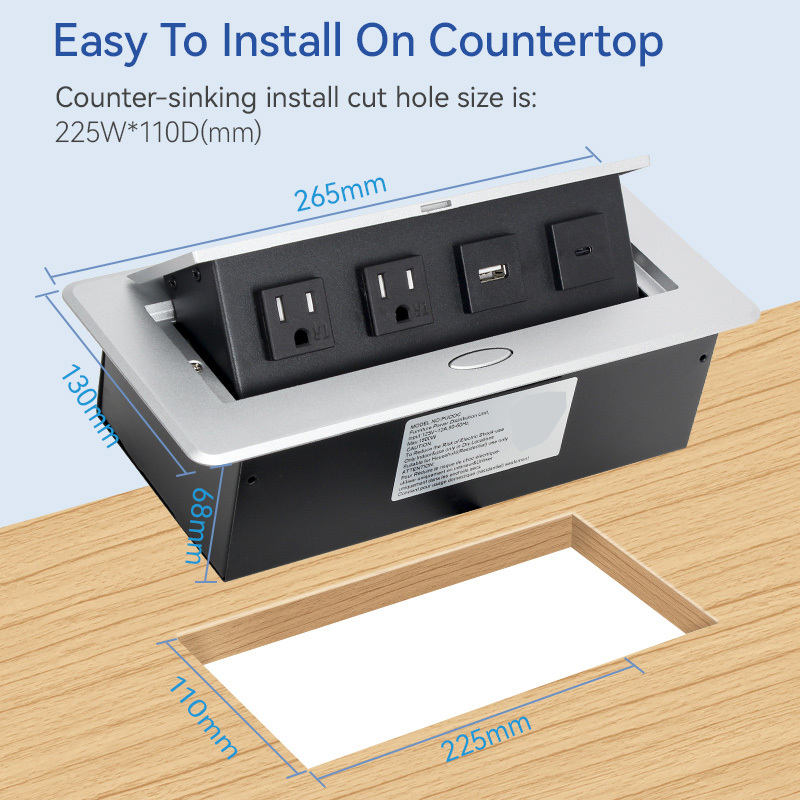 Table Power Socket US multifunctional hidden desktop pop up socket 1 USA Plugs 2USB A for office furniture