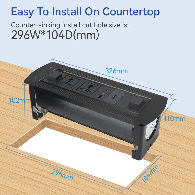 Concealed electric universal fast charger rotary socket with USB A+C HDMI port