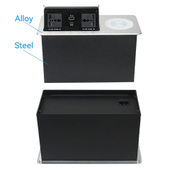 Smart Pop Up Desktop Socket 2 universal Ac USBA Type C charger QI 10 W wireless charging station