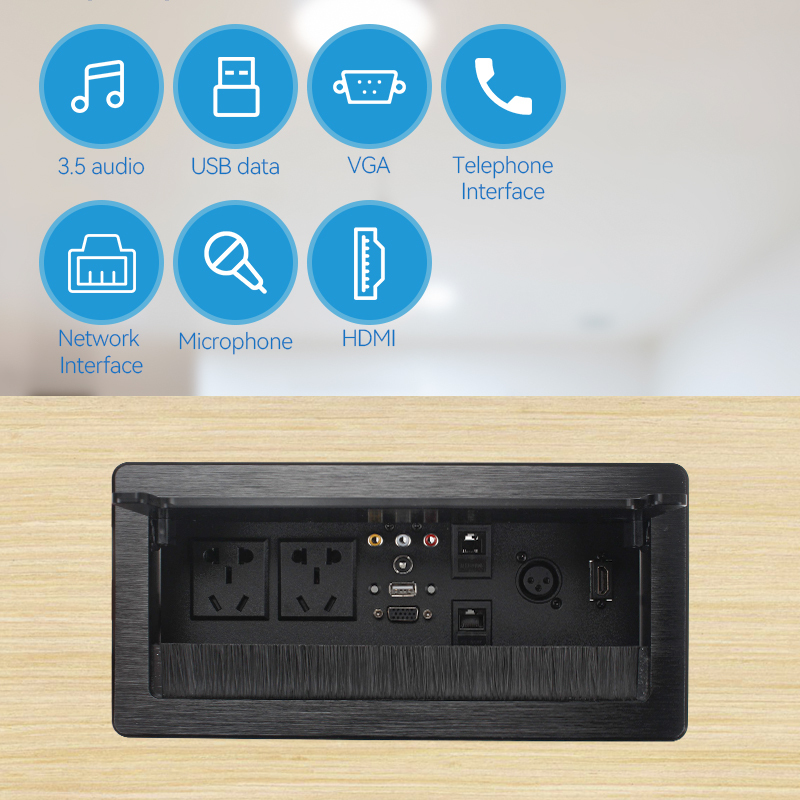 Intelligent Tabletop Recessed Outlet Flip Up Socket Electrical Desk microphone VGA Network Outlet