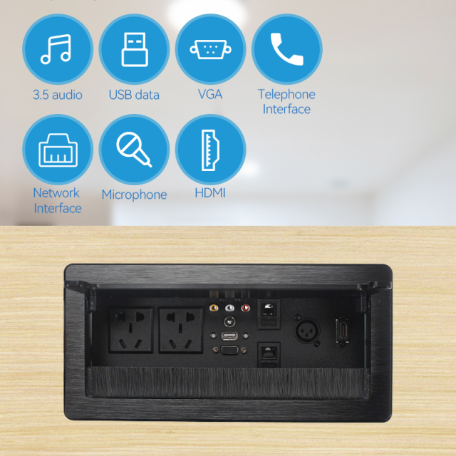 Intelligent Tabletop Recessed Outlet Flip Up Socket Electrical Desk microphone VGA Network Outlet
