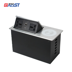 Smart Pop Up Desktop Socket 2 universal Ac USBA Type C charger QI 10 W wireless charging station